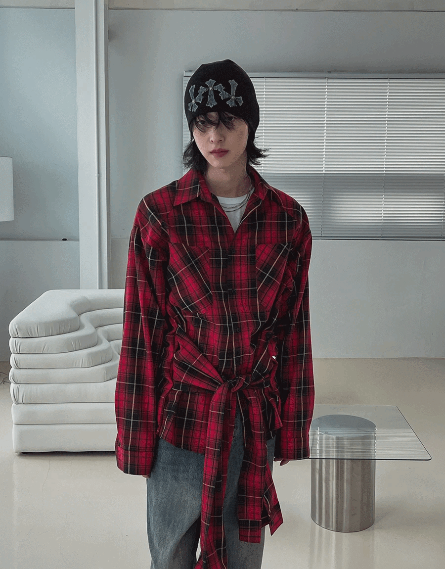 Woody 交叉分層格紋襯衫