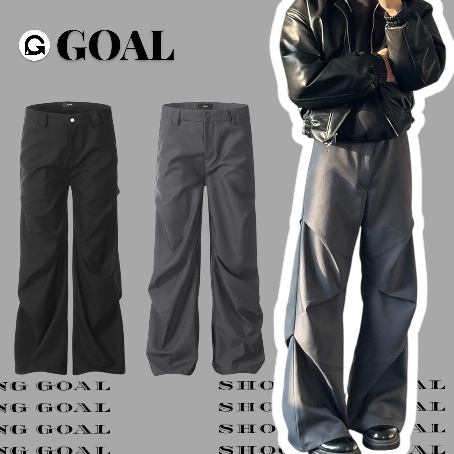 (GOAL) Klash KJ6303 美式設計感皺摺西裝落地褲