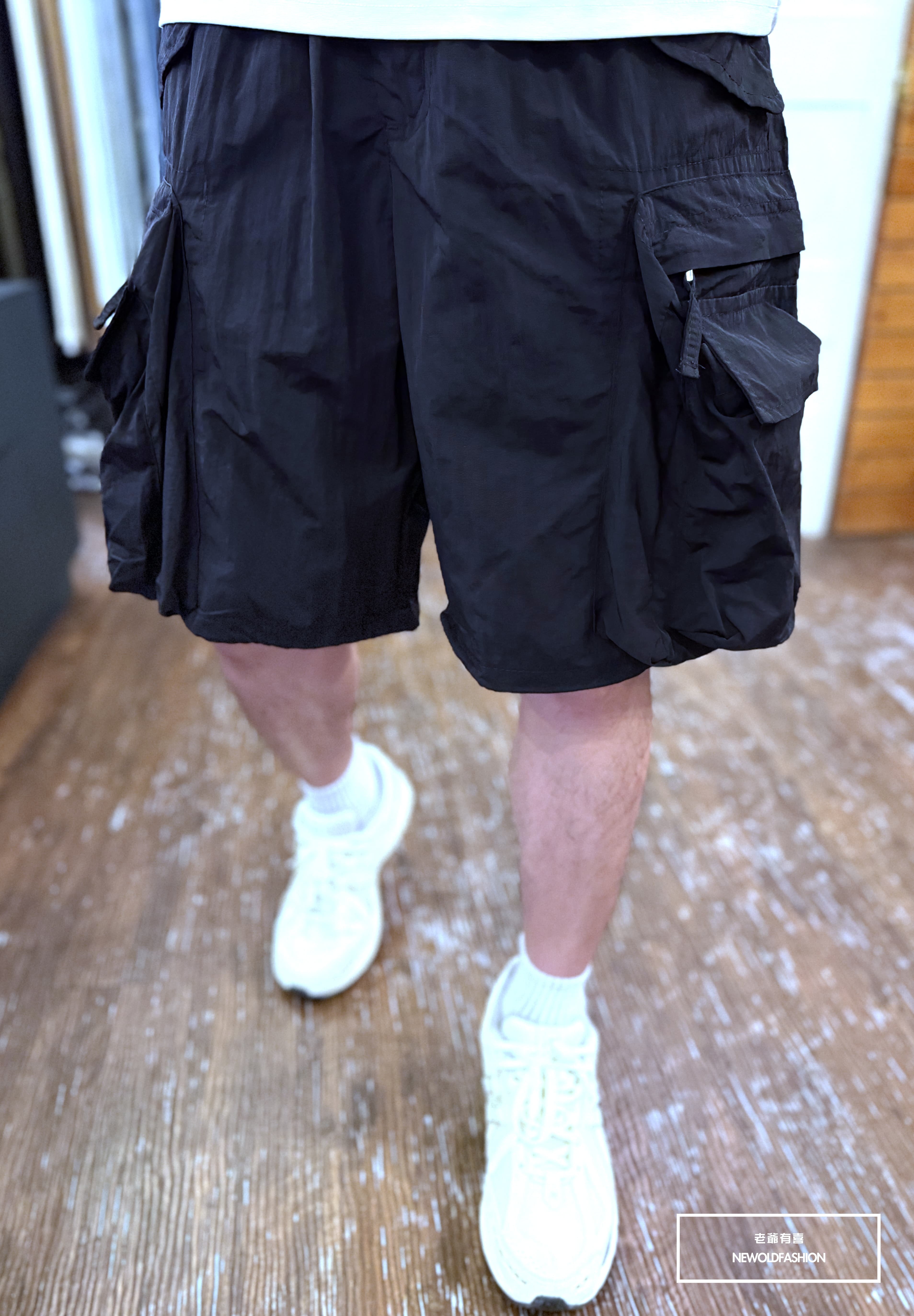 『新品上市』重磅金屬拉鍊雙層口袋工裝短褲(NOF25029901)-黑