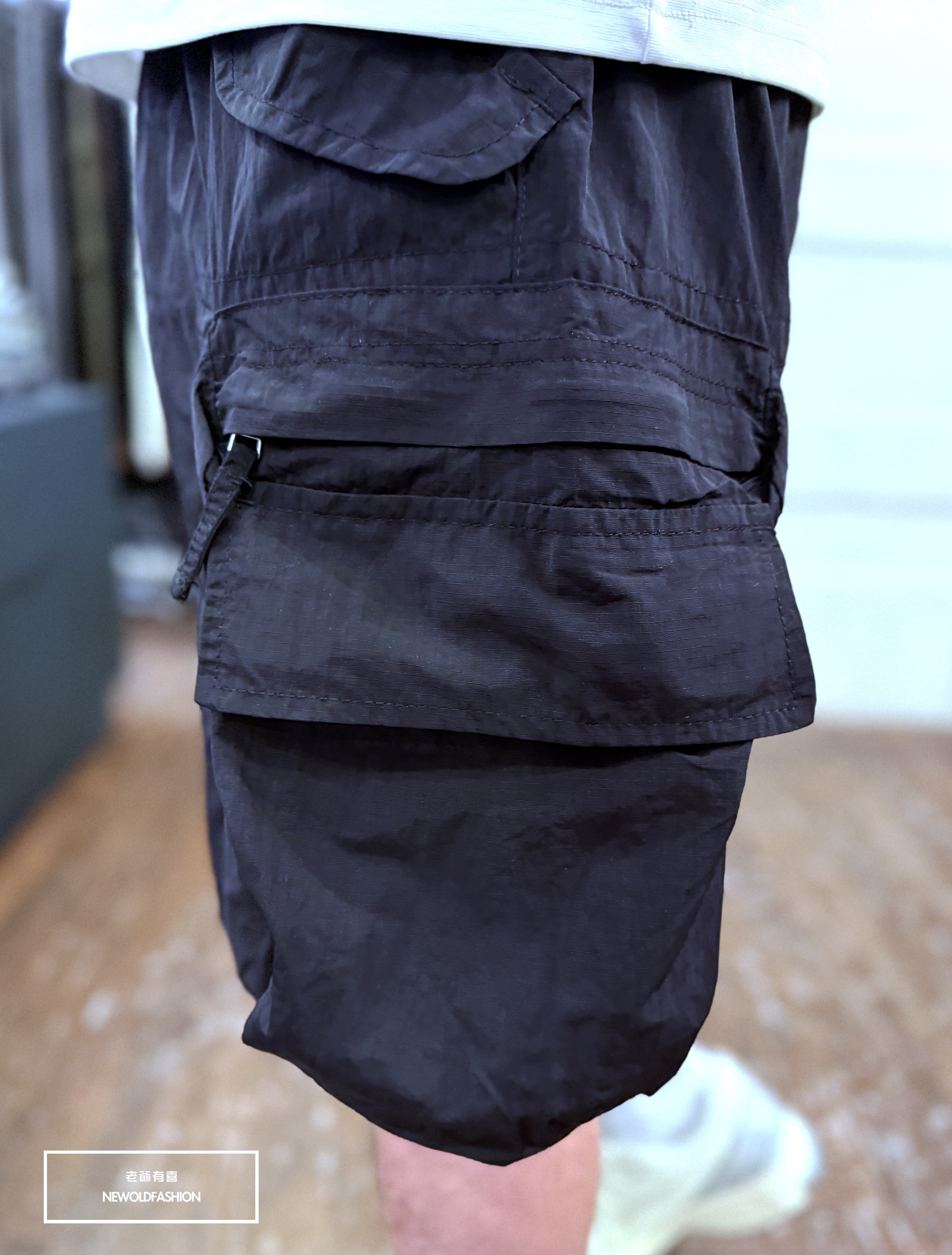 『新品上市』重磅金屬拉鍊雙層口袋工裝短褲(NOF25029901)-黑