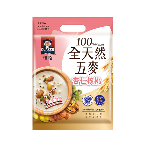 桂格 全天然五麥杏仁核桃無糖袋裝25gX10包[滿2件+1元多1件活動商品，請勿直接購買]