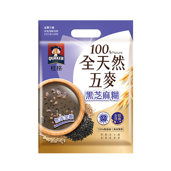 桂格 全天然五麥黑芝麻糊無糖袋裝19gX10包[滿2件+1元多1件活動商品，請勿直接購買]