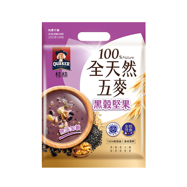 桂格 全天然五麥黑穀堅果無糖袋裝20gX10包[滿2件+1元多1件活動商品，請勿直接購買]