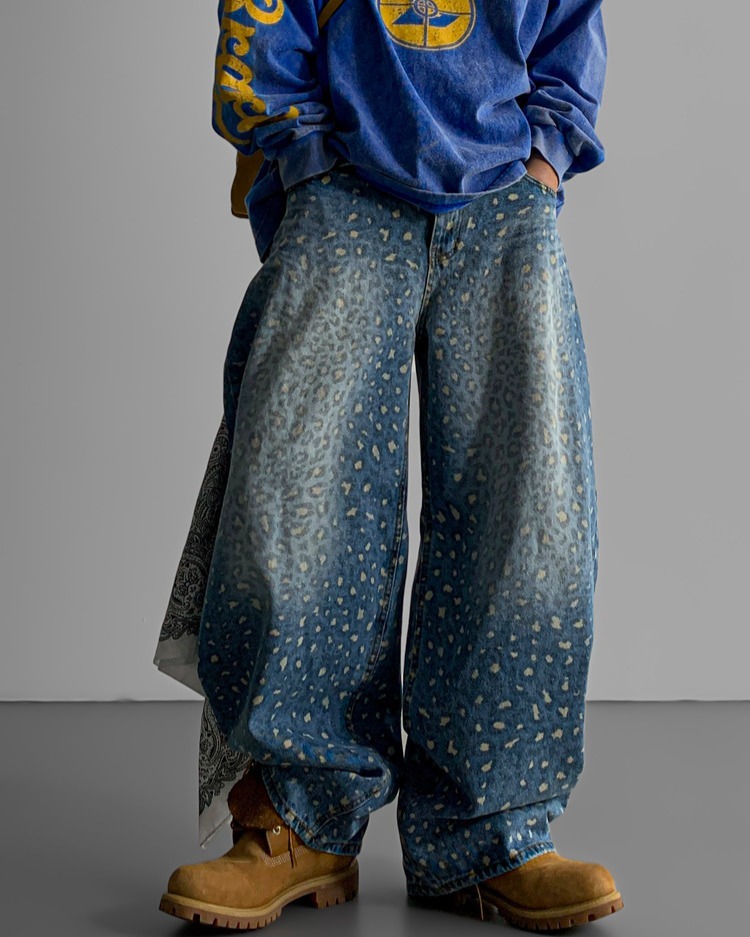 刷色豹紋氣球牛仔褲