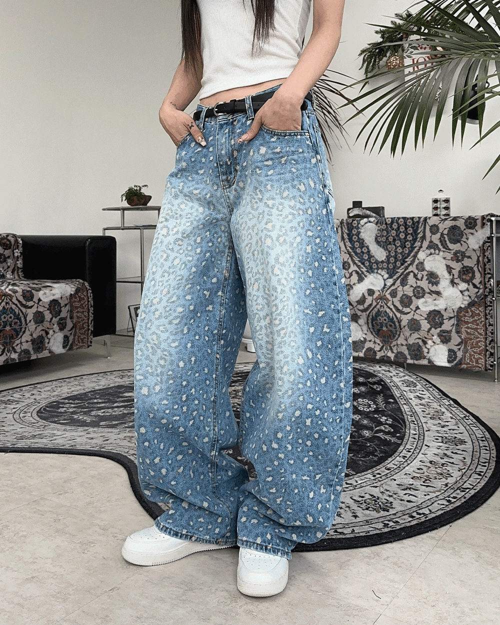 刷色豹紋氣球牛仔褲