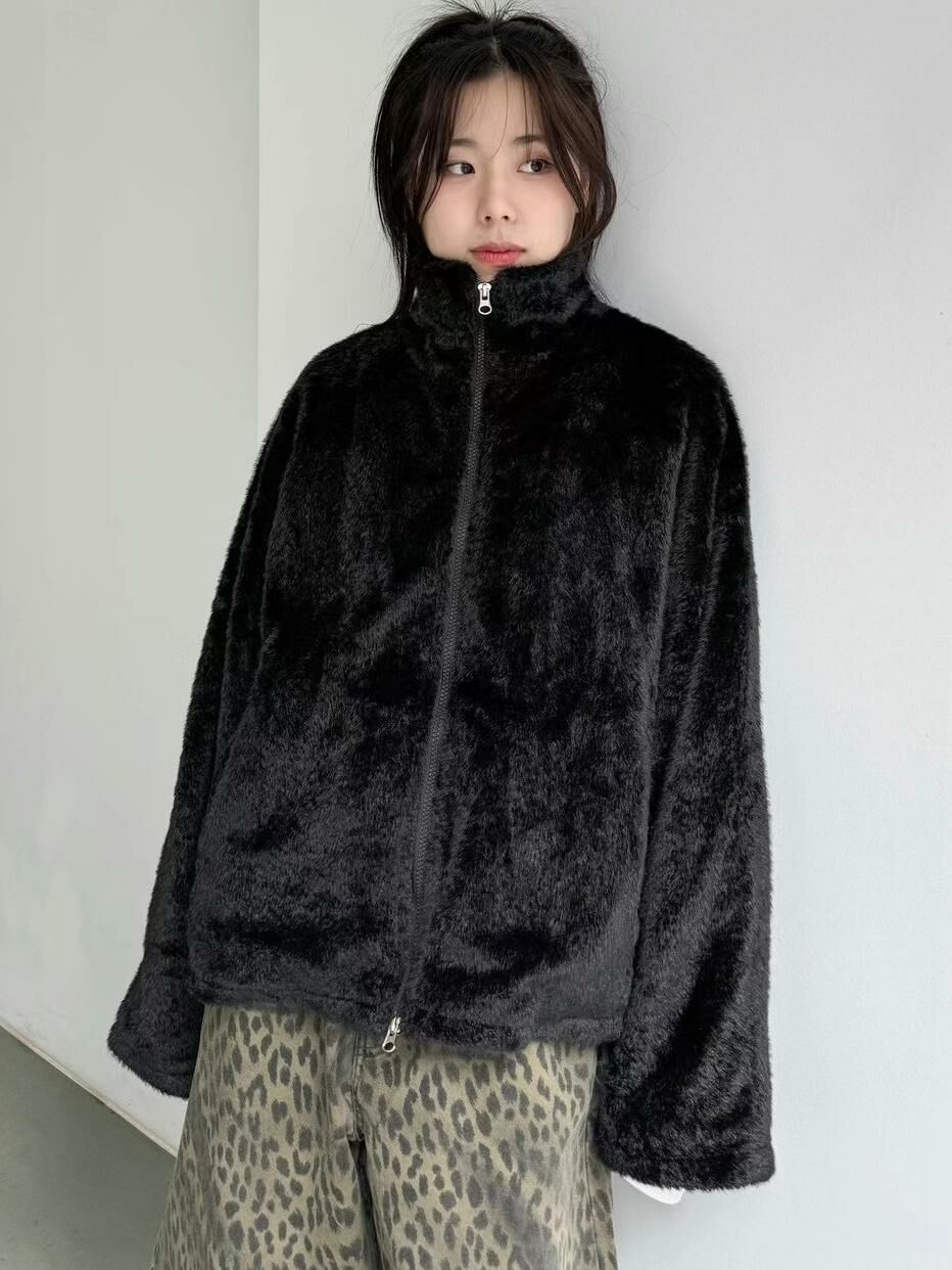 淨色企領拉鍊毛毛褸 ENOC-013JK