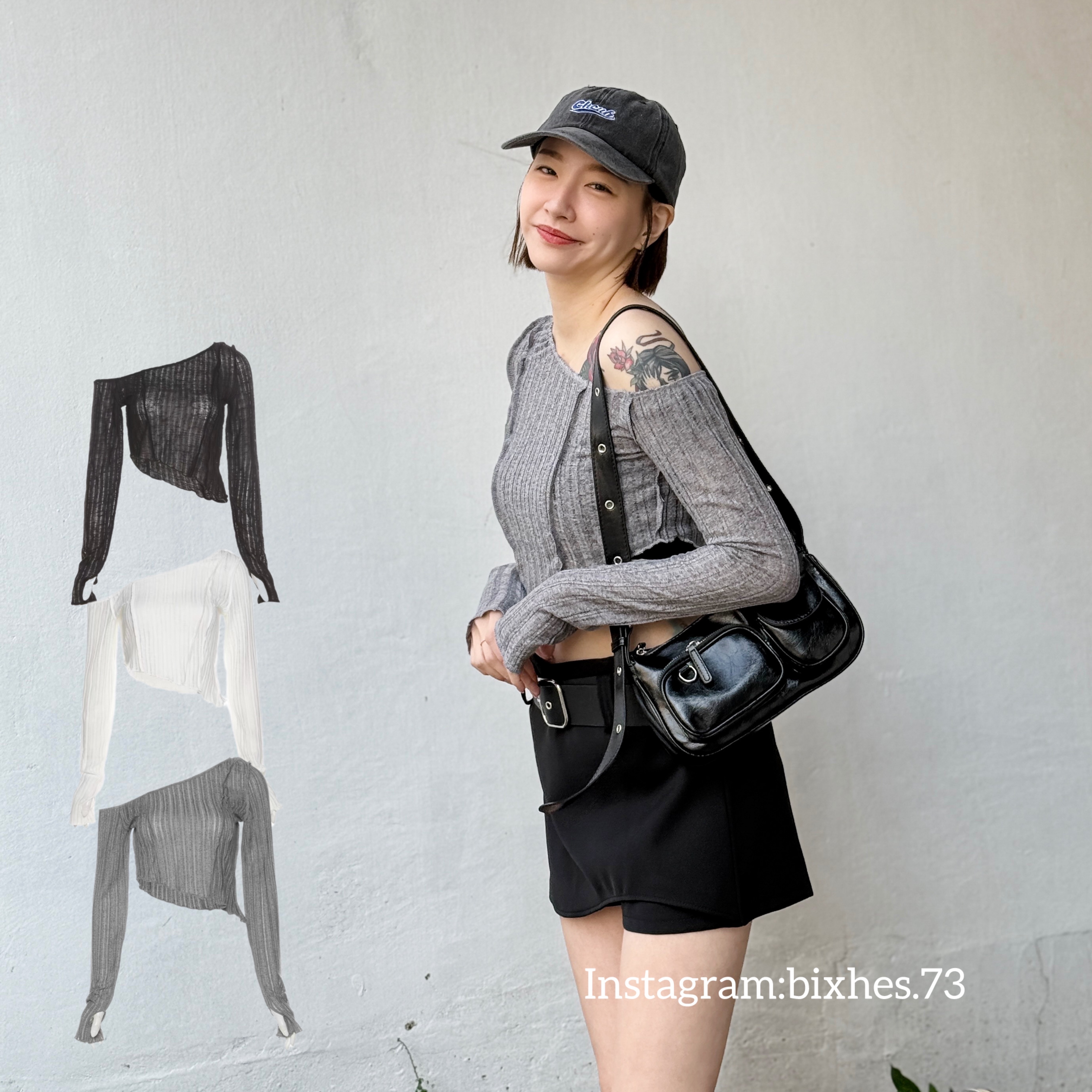 微透網紗斜肩上衣(B00125)