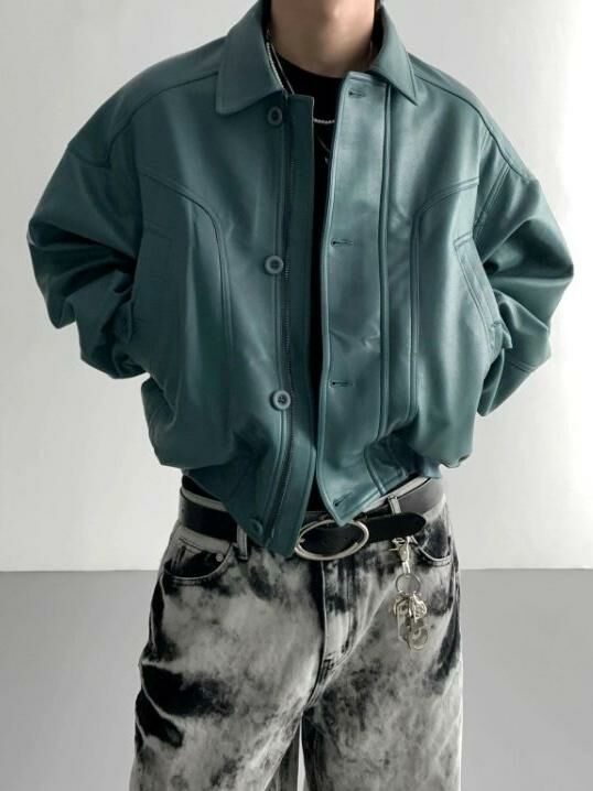 反領拉鍊合成皮褸 D.B.Y.M-049JK