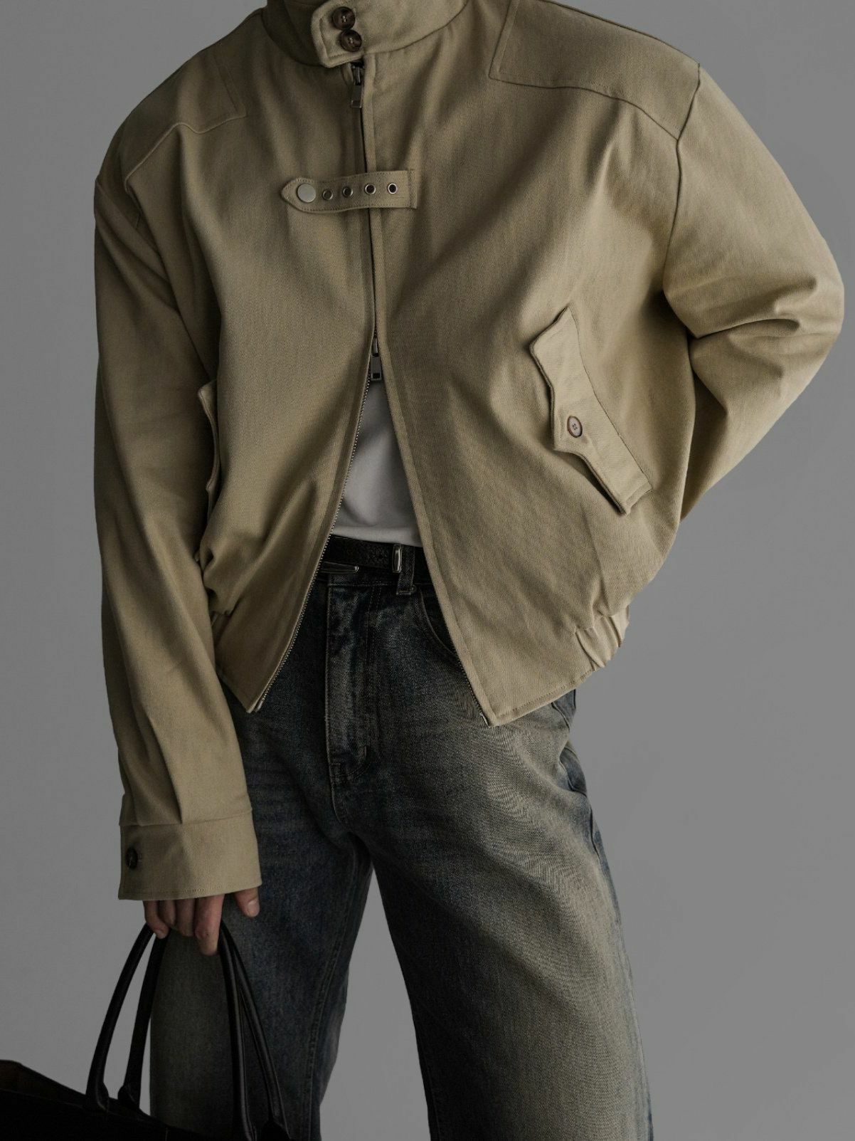 淨色企領拉鍊猄面褸 TAC-0136JK