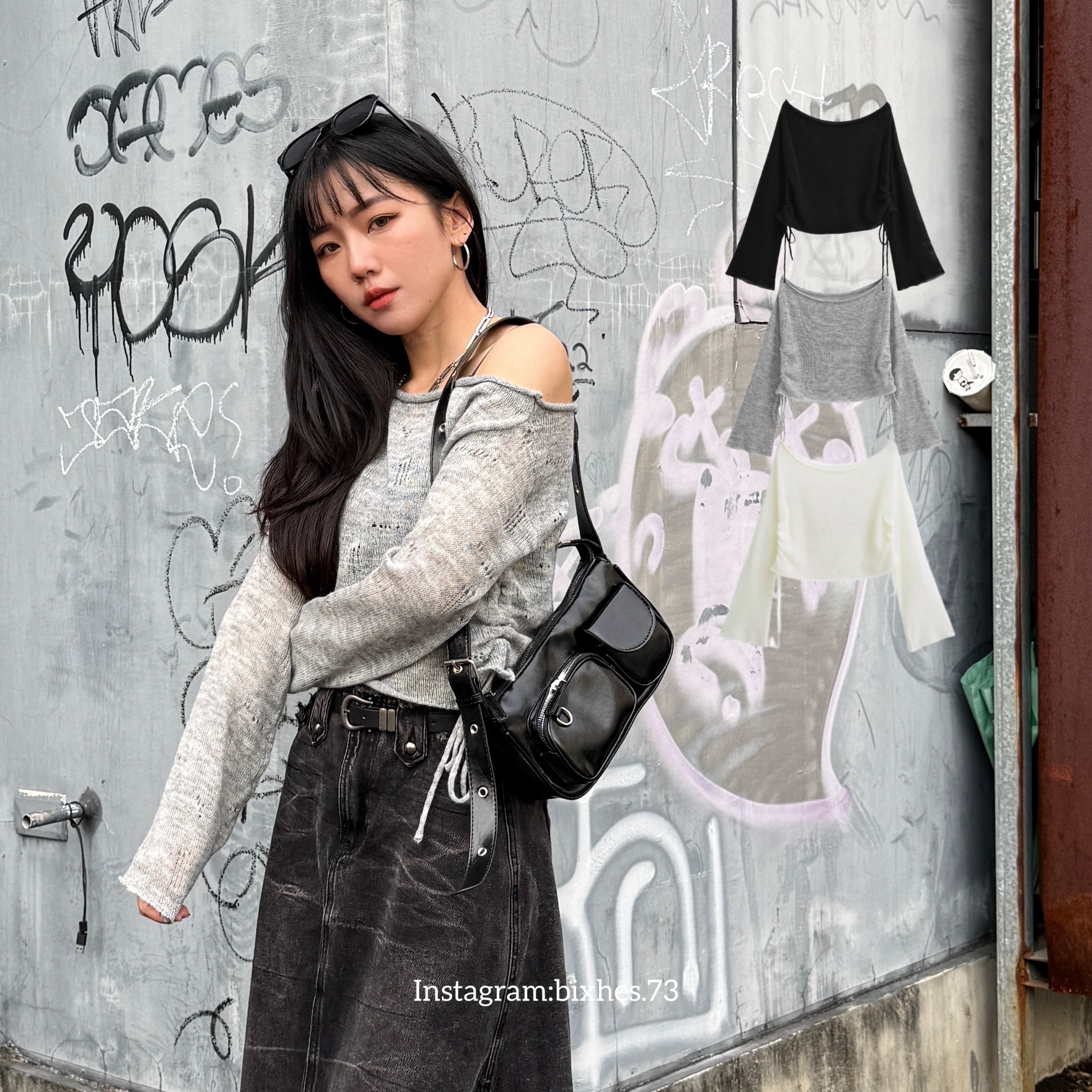 慵懶抽繩透膚罩衫上衣(B00126)