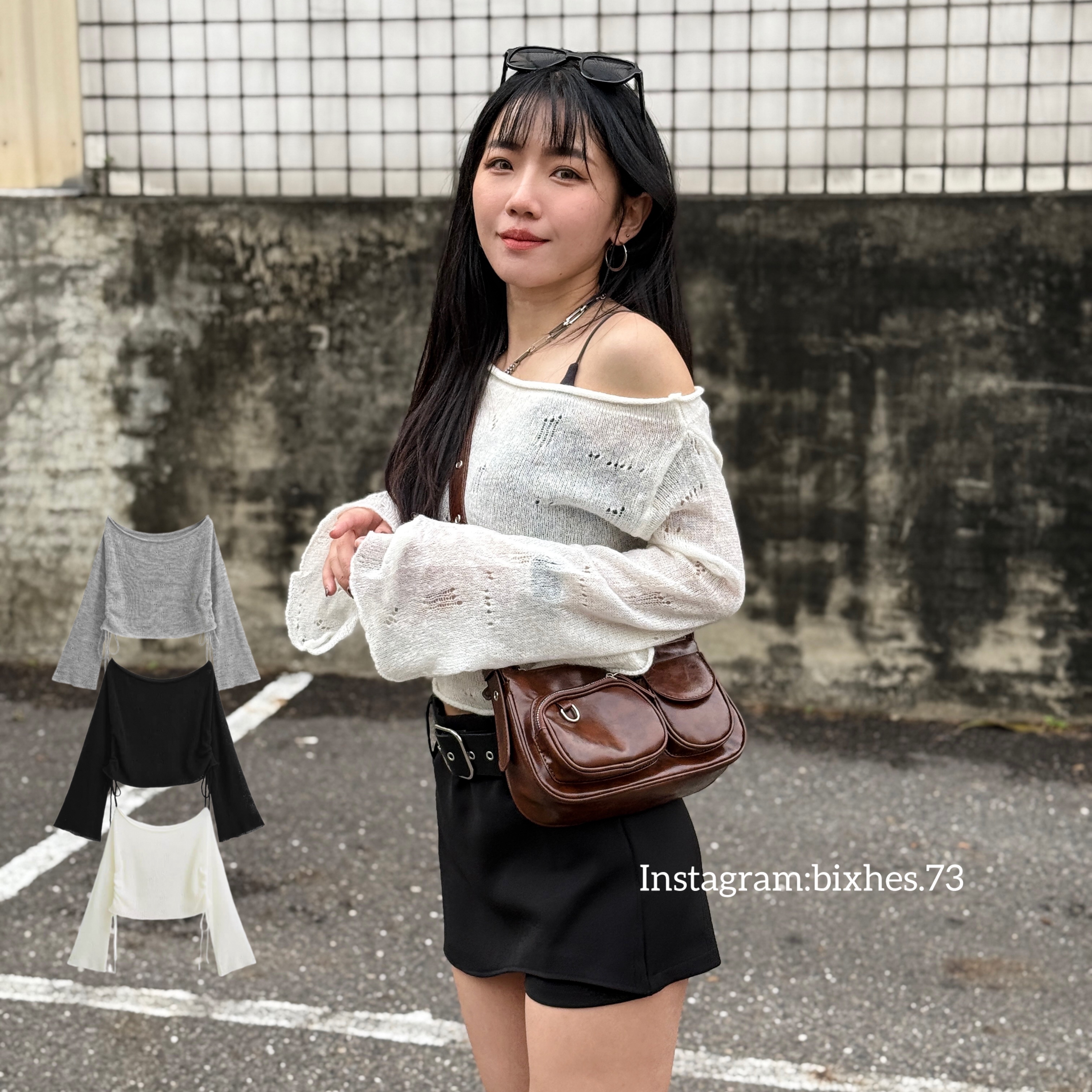 慵懶抽繩透膚罩衫上衣(B00126)