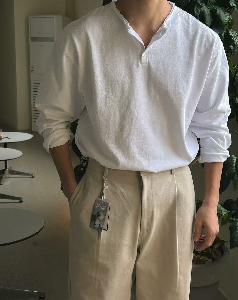 淨色半開胸長袖衫TAC-0138T