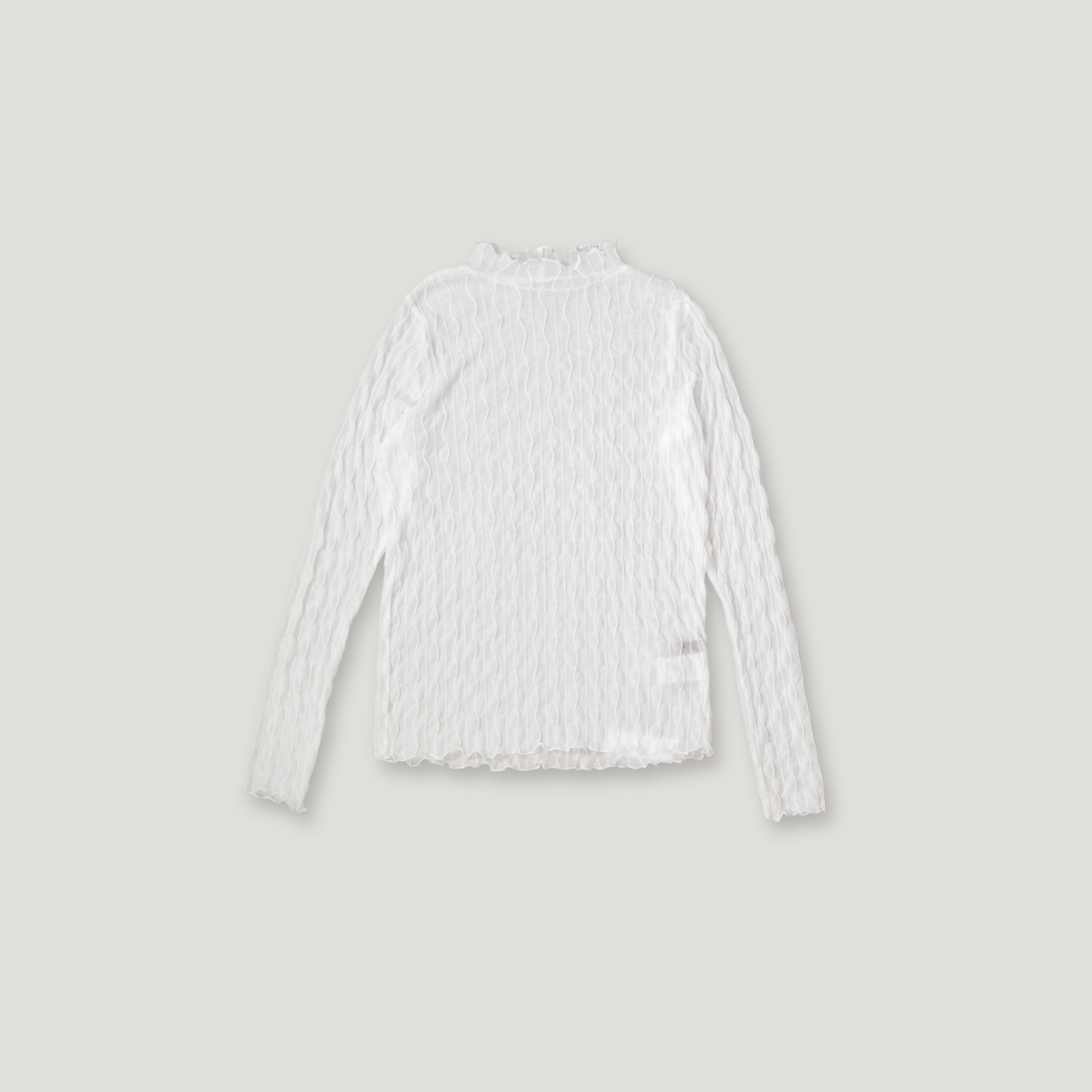 J.P.L. 微高領捲邊波紋透紗上衣 ╭ 2色 ╮