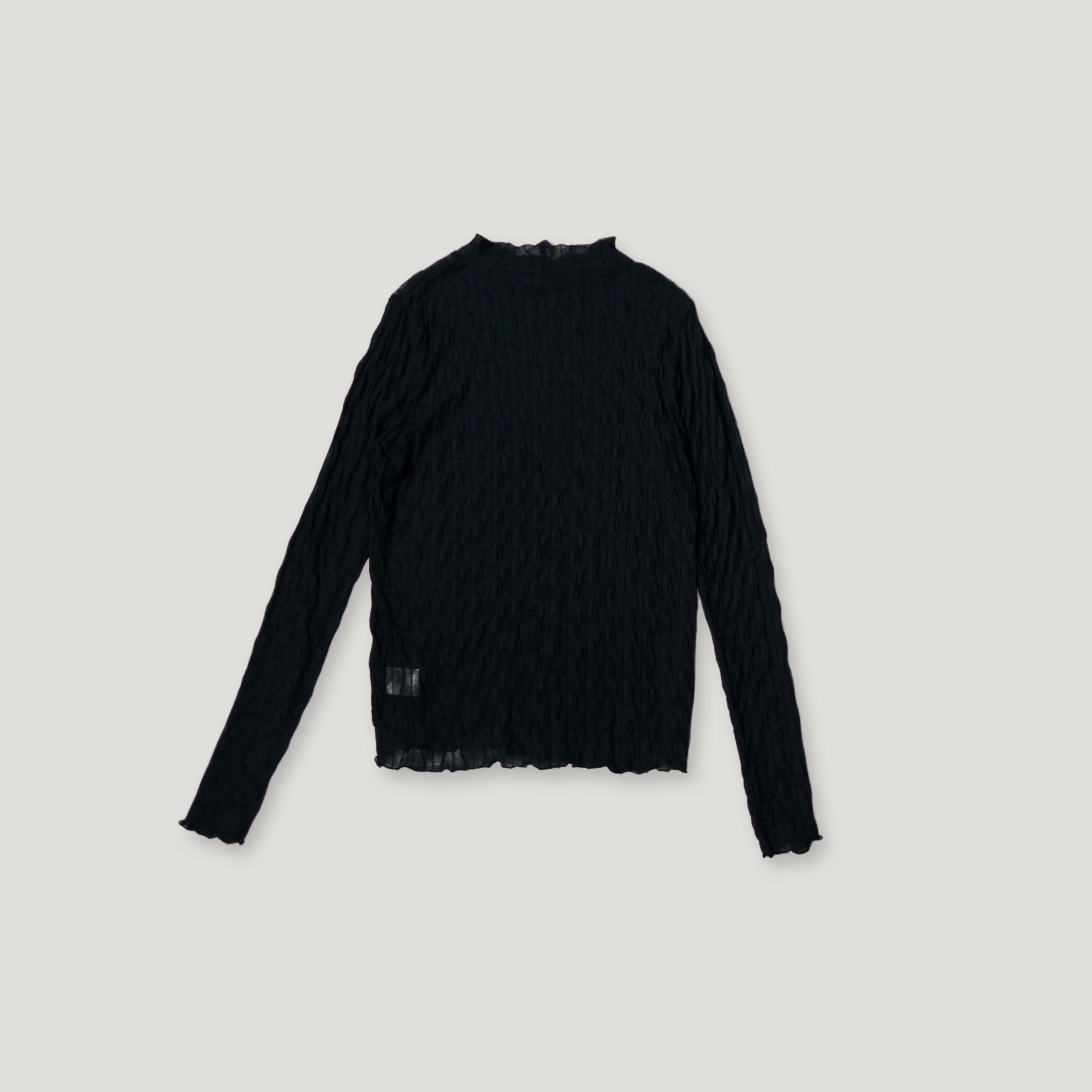 J.P.L. 微高領捲邊波紋透紗上衣 ╭ 2色 ╮