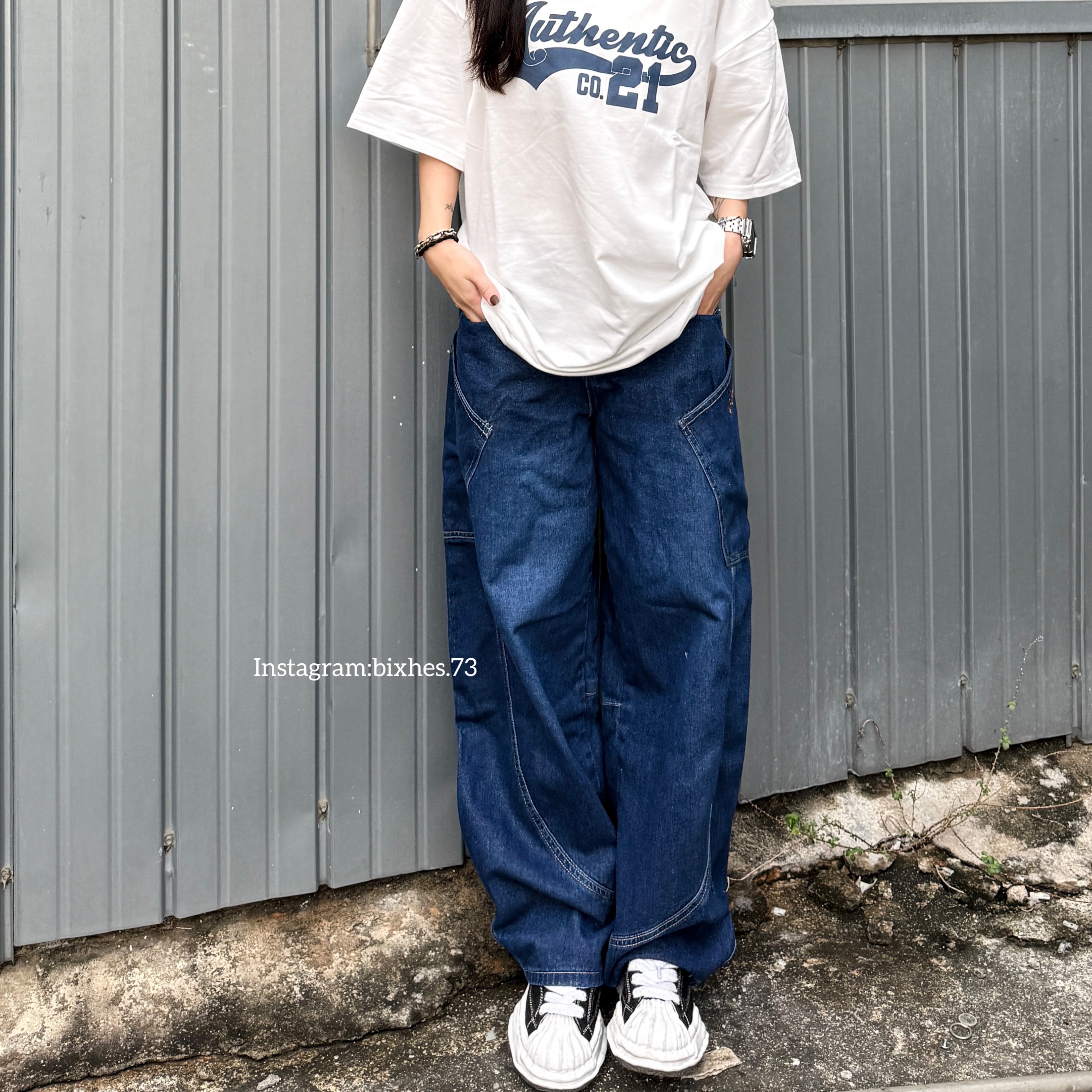 側字丹寧彎刀褲(E00118)