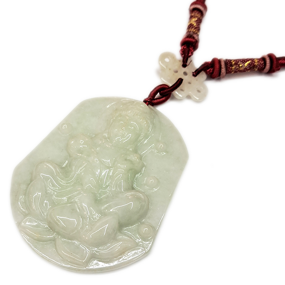 如意蓮花觀音{芙蓉}玉珮中國結項鍊【十方】137031