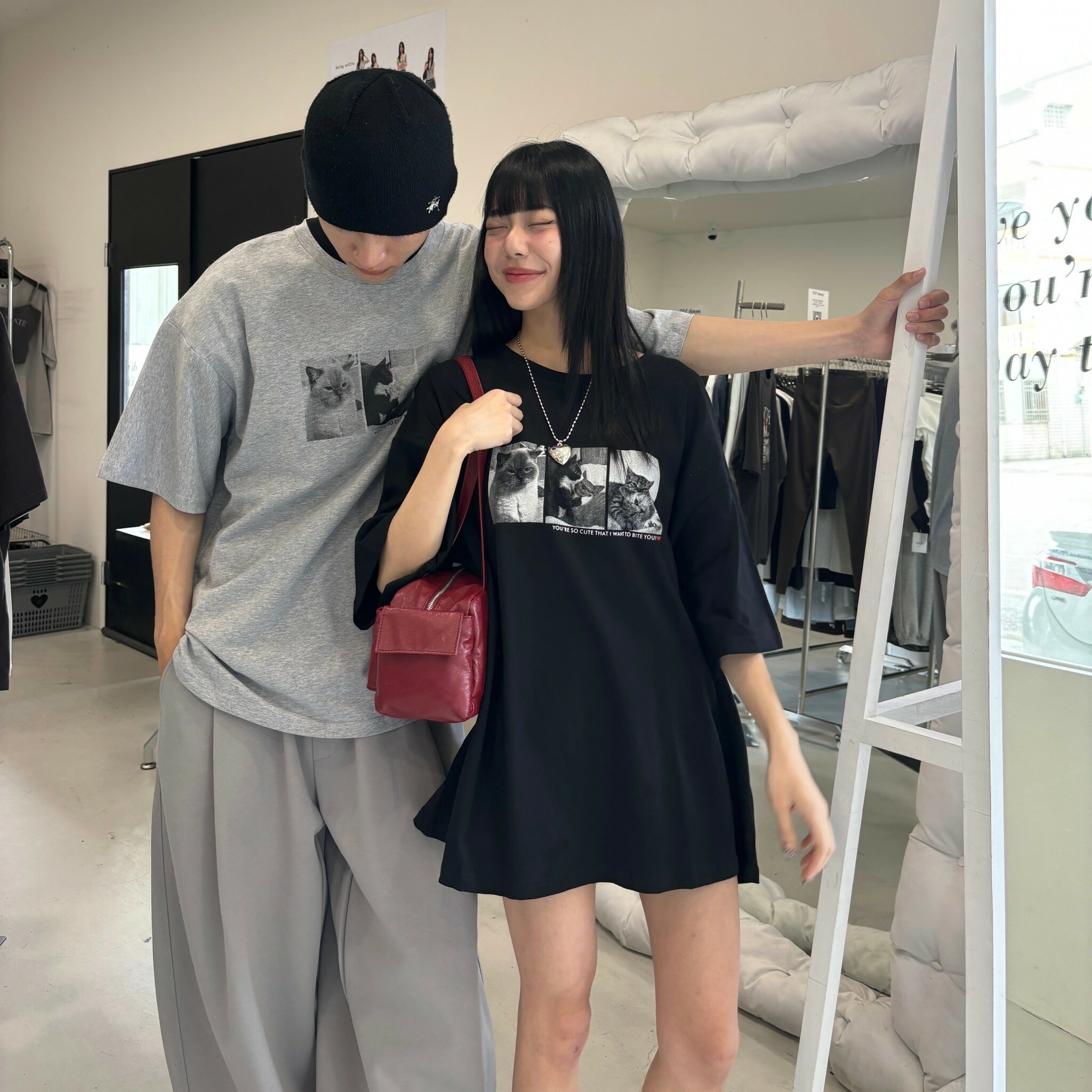 全員愛住黑白貓貓短tee