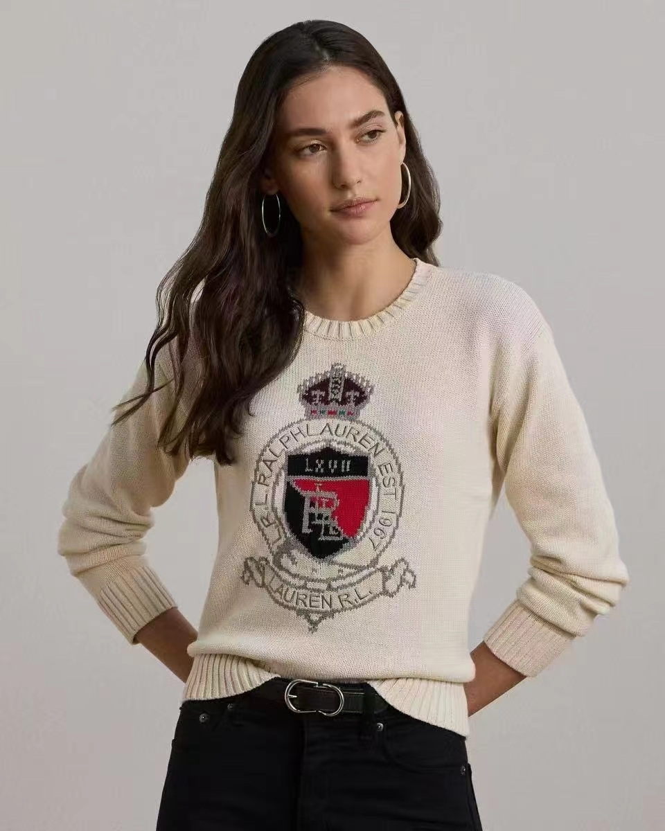Ralph Lauren 米白圓領徽章針織上衣 女款