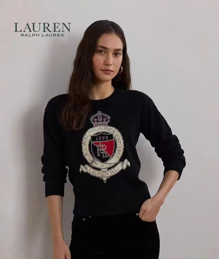 Ralph Lauren 黑色圓領徽章針織上衣 女款