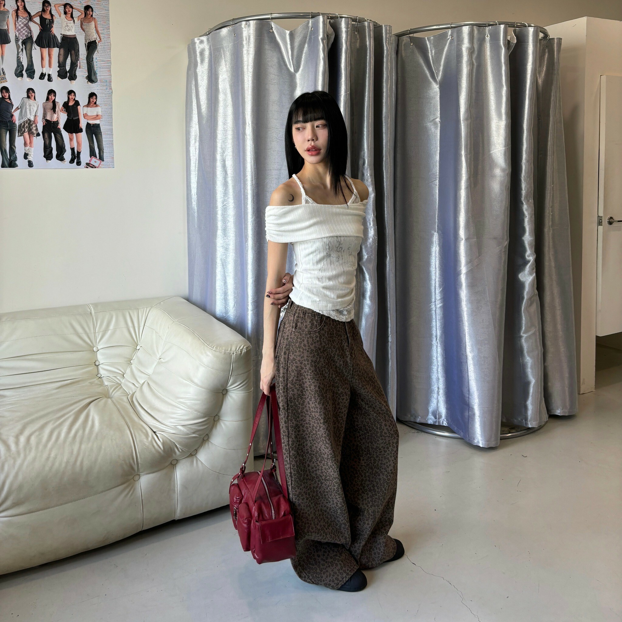 出片超絕豹紋牛仔直筒褲