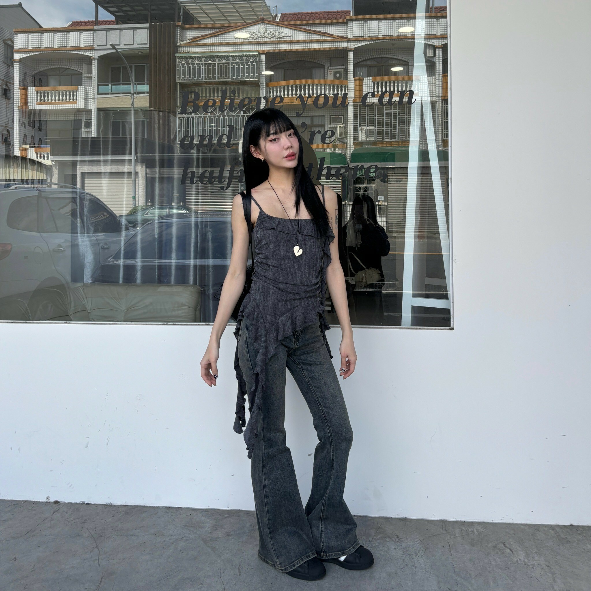 高光時刻復古藍喇叭褲