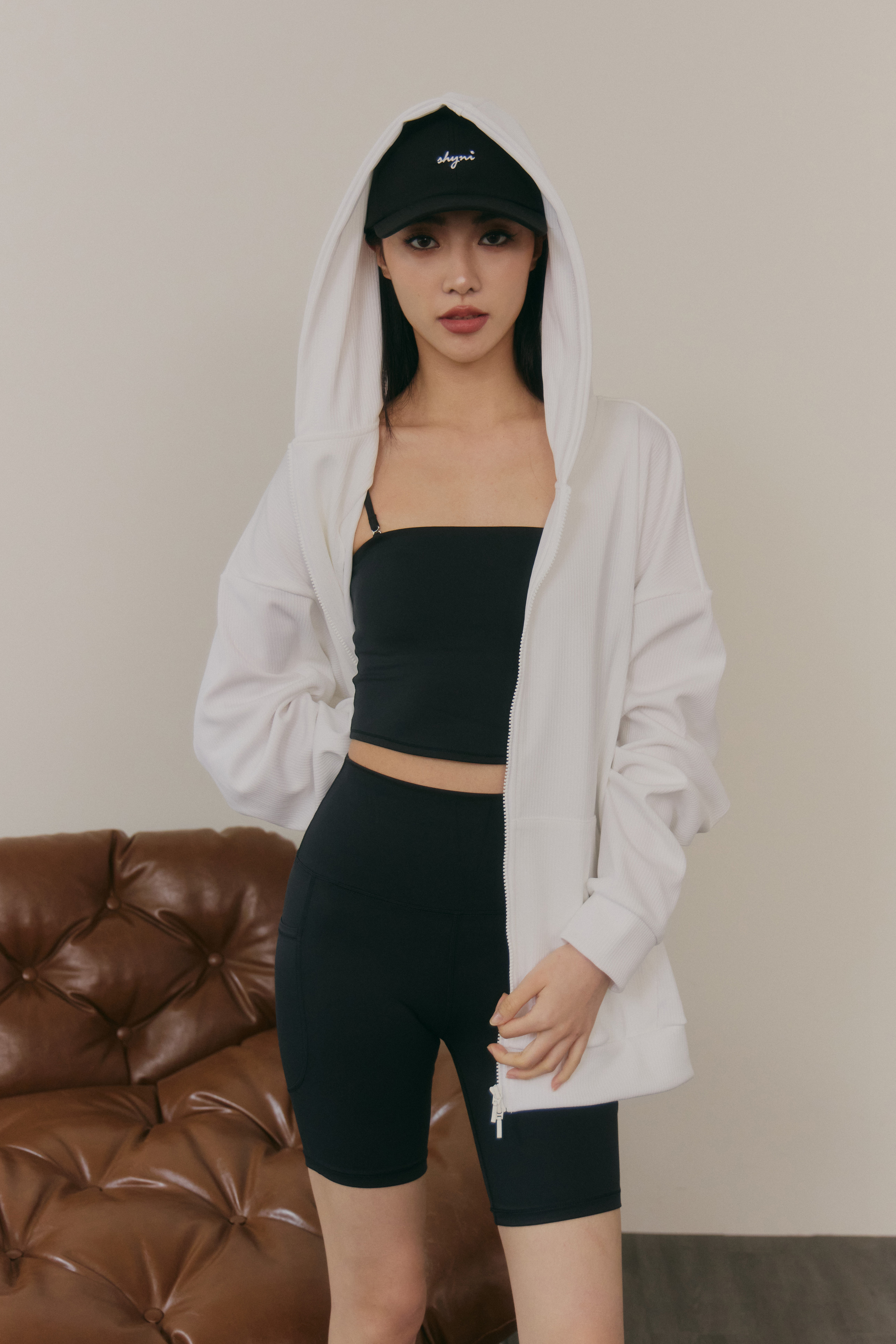 條紋寬鬆連帽外套(UNISEX)- 白