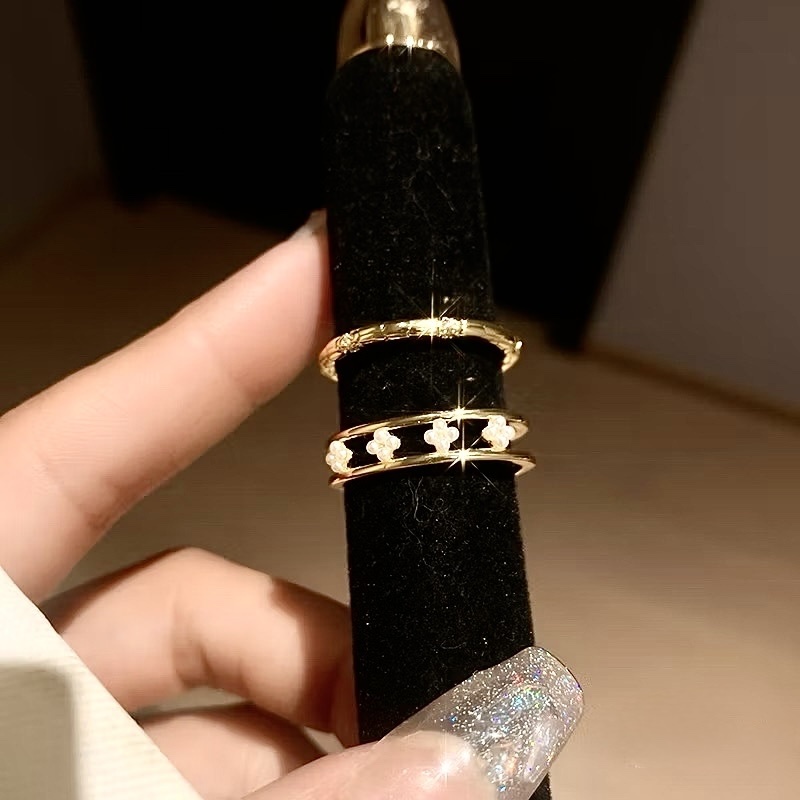 mini珍珠小老花鏤空金戒/細蛇紋鑽開口戒系列