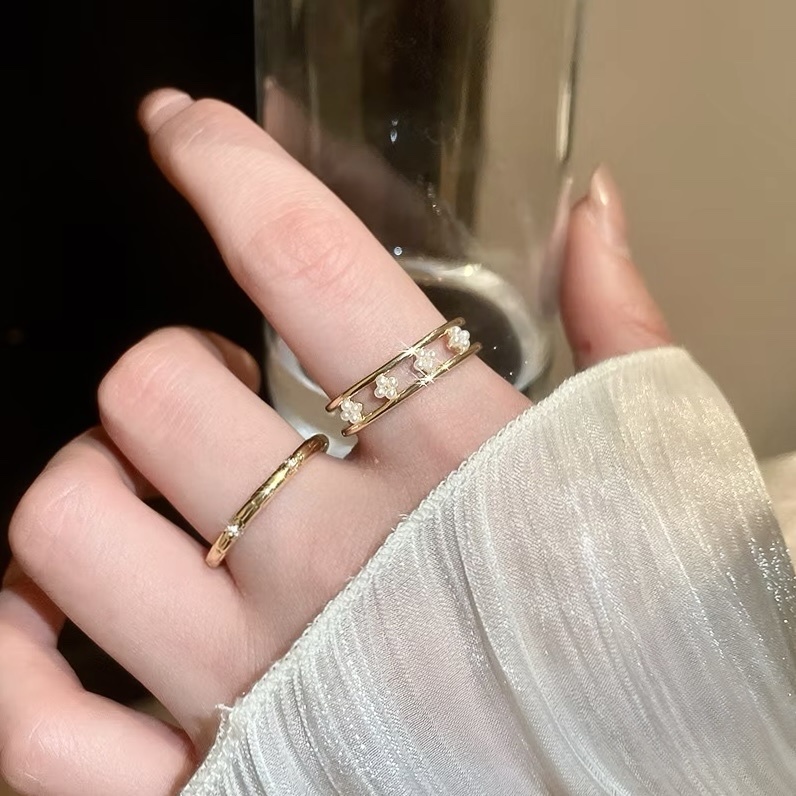 mini珍珠小老花鏤空金戒/細蛇紋鑽開口戒系列