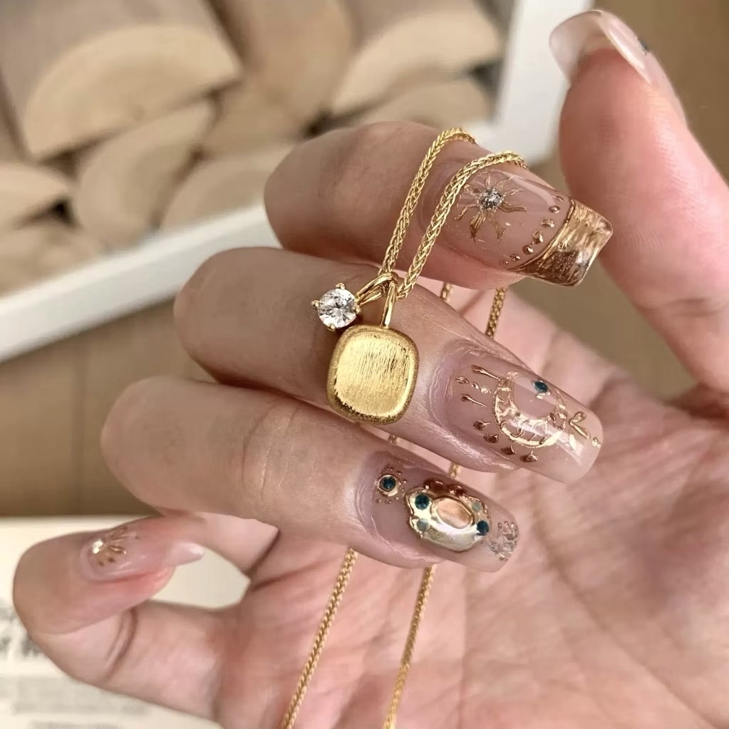 ton”御姐純金銀拉絲小方鑽墜項鍊