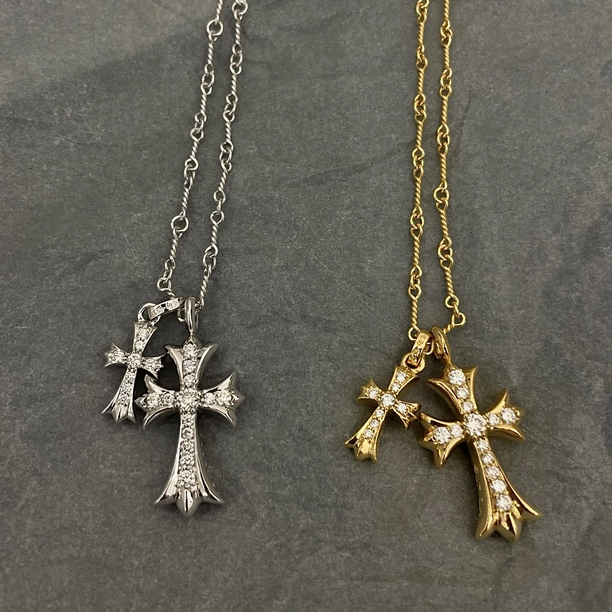 18”Chromehearts滿鑽雙十字架雙面高奢定製項鍊