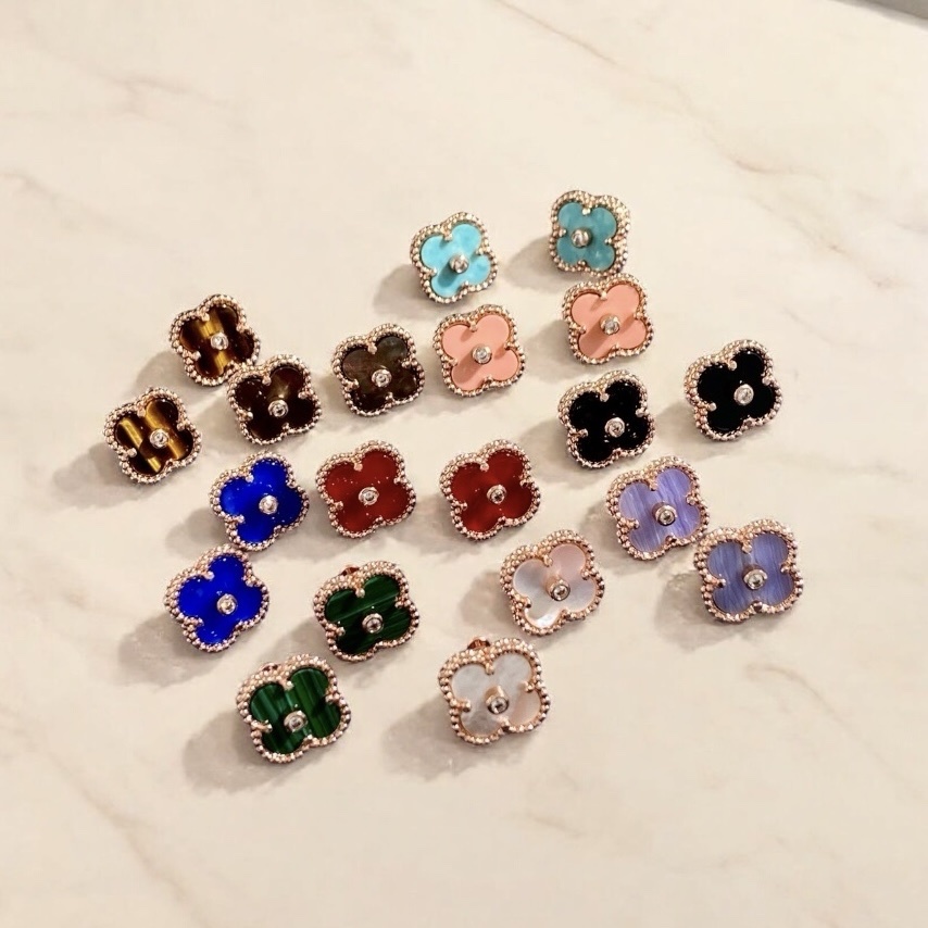 18k”經典鑲鑽四葉草/全系列材質”高奢定製耳釘