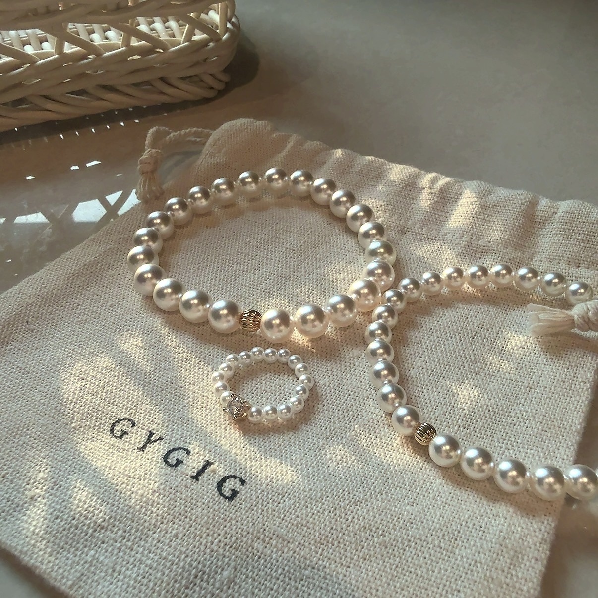 landy 溫柔小珍珠方糖鑽彈力繩鍊戒/現貨2