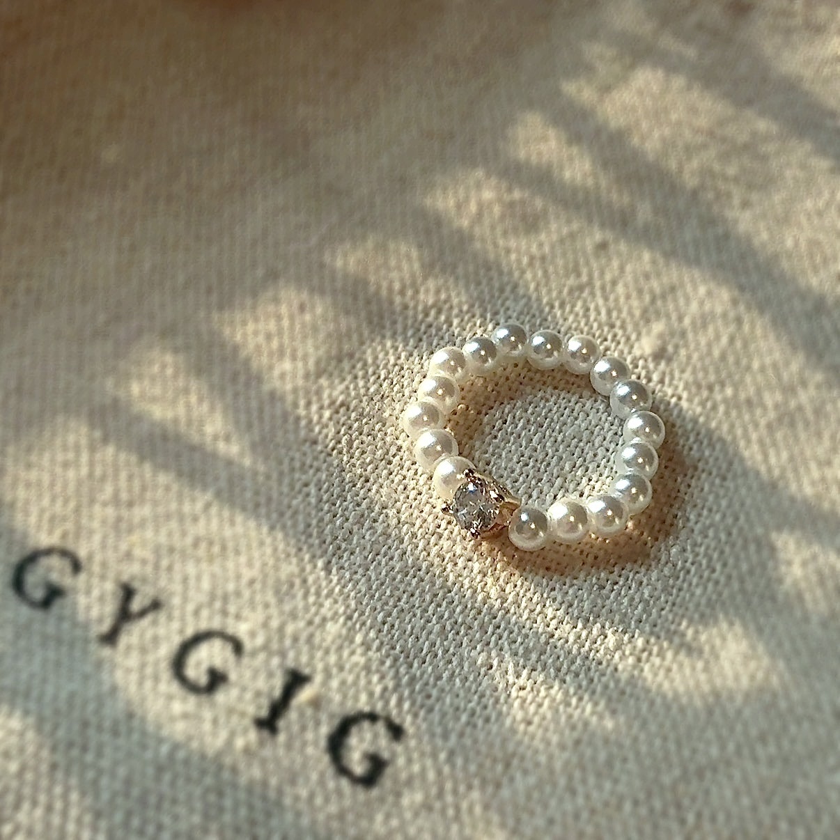 landy 溫柔小珍珠方糖鑽彈力繩鍊戒/現貨2