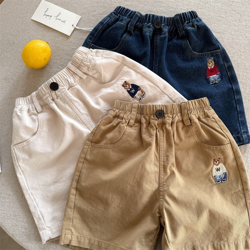 三色刺繡熊短褲