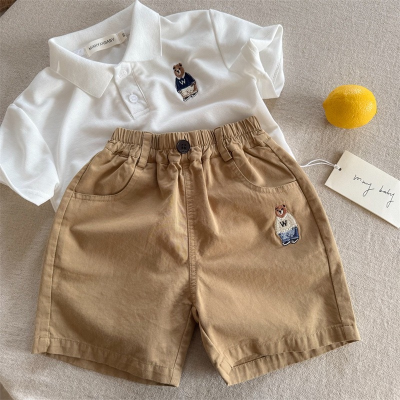 三色刺繡熊短褲