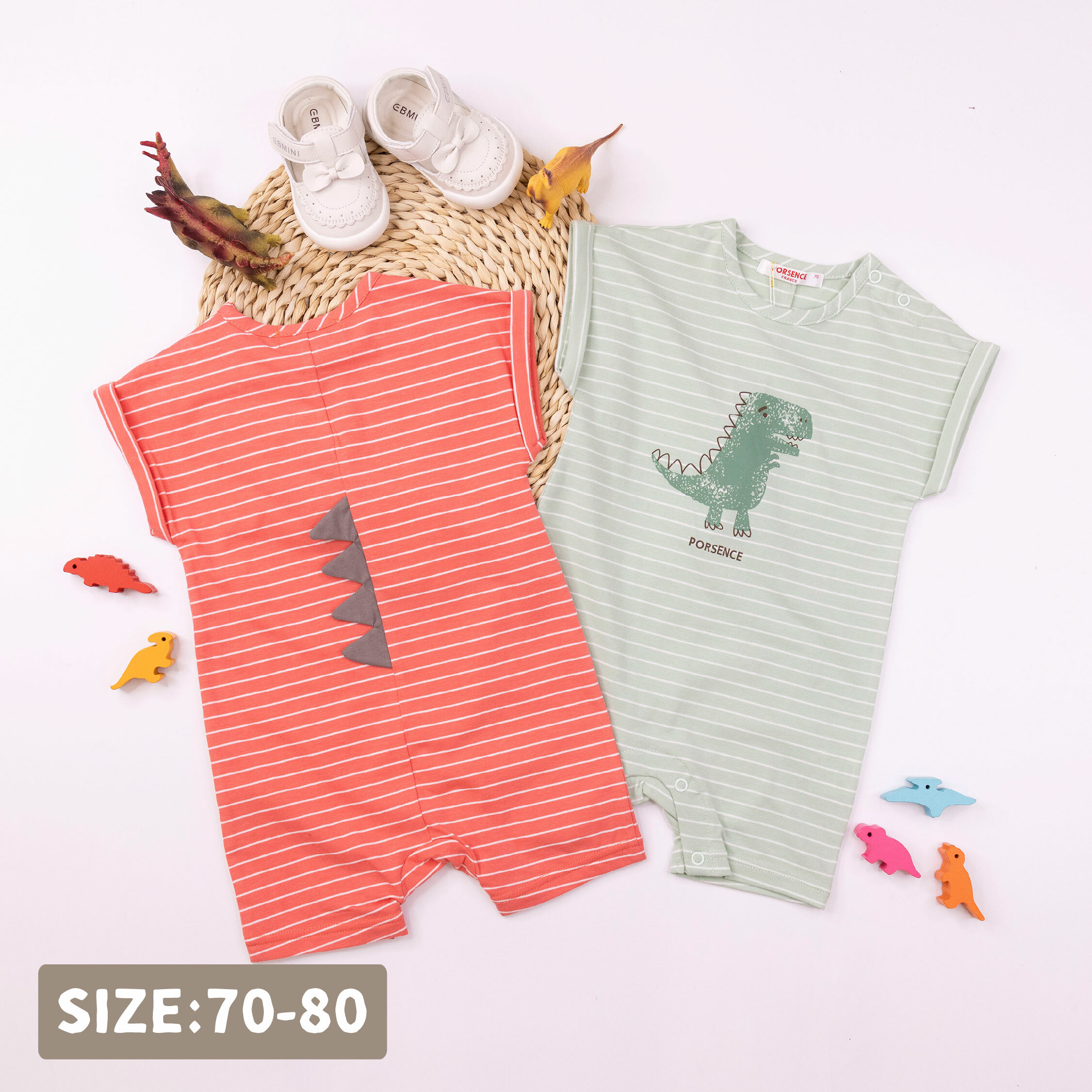 波紳士【12027】斑駁塗鴉恐龍條紋連身裝＊二色