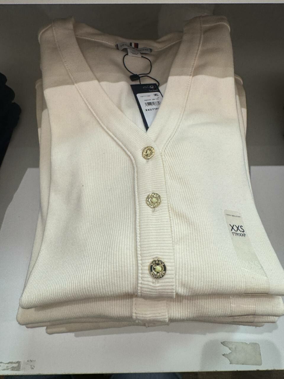 [U] TOMMY HILFIGER IVORY WOMEN'S PUFF HENLEY LONG SLEEVE T-SHIRT, 76J5529-100 (UTH435)