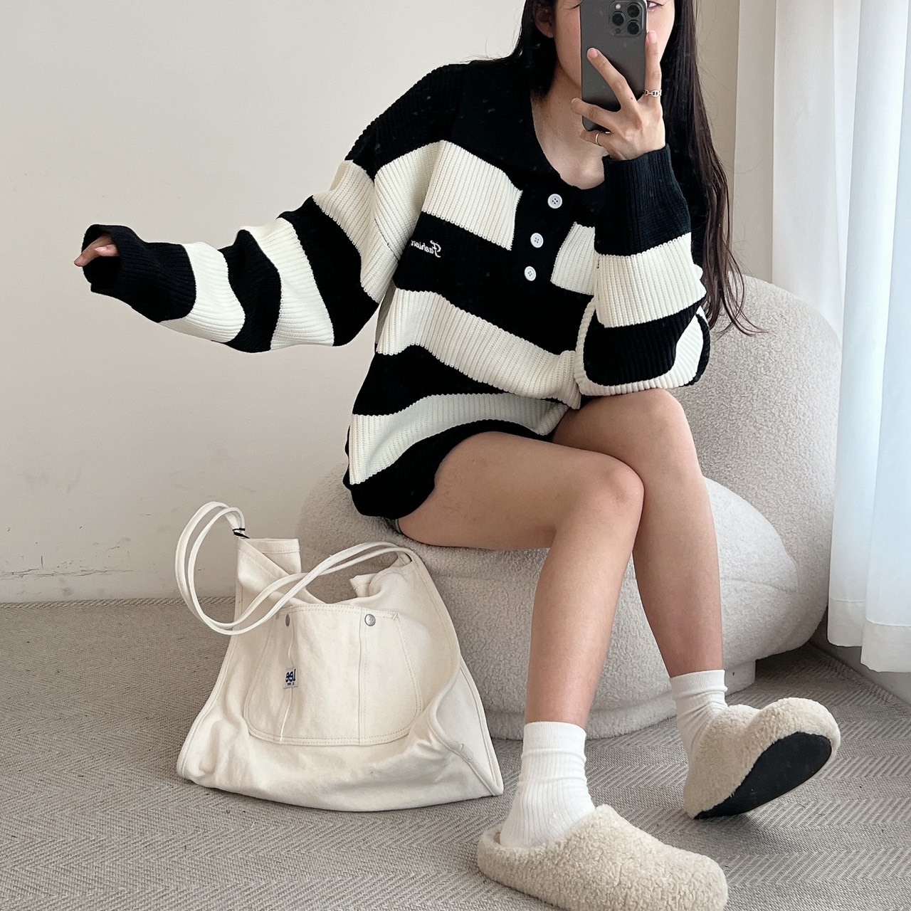 （現貨）FASHIONJUMP Basic Stripe Polo Knitted Sweater /  刺繡小Logo 條紋Polo毛衣 FM14