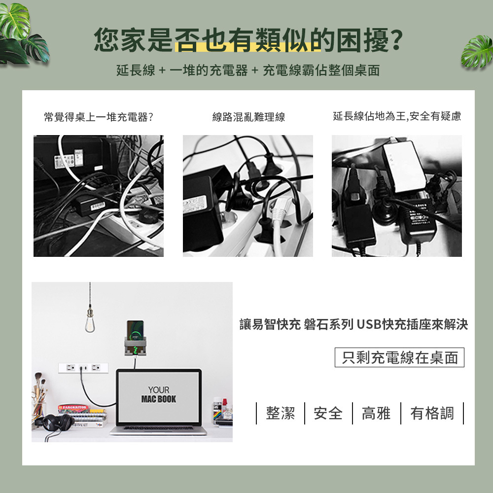 易智快充 x 國際牌Panasonic,磐石系列 x 省空間兩孔面板,50W USB快充插座推薦,易智快充磐石系列 USB快充插座,解決桌面充電線混亂,支援多設備充電,整潔安全又高雅,適合台灣居家與辦公室使用