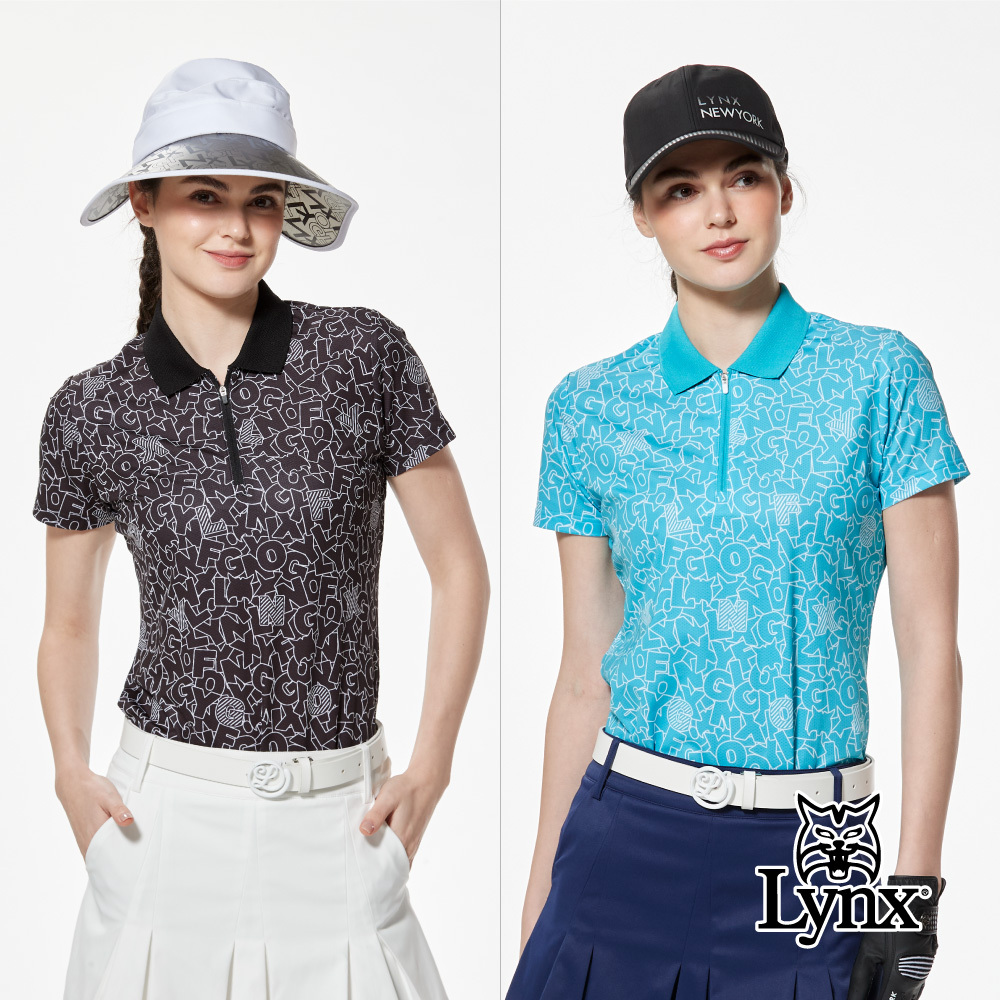 【Lynx Golf】吸溼排汗塗鴉感印花配布剪裁立領POLO衫/高爾夫球衫