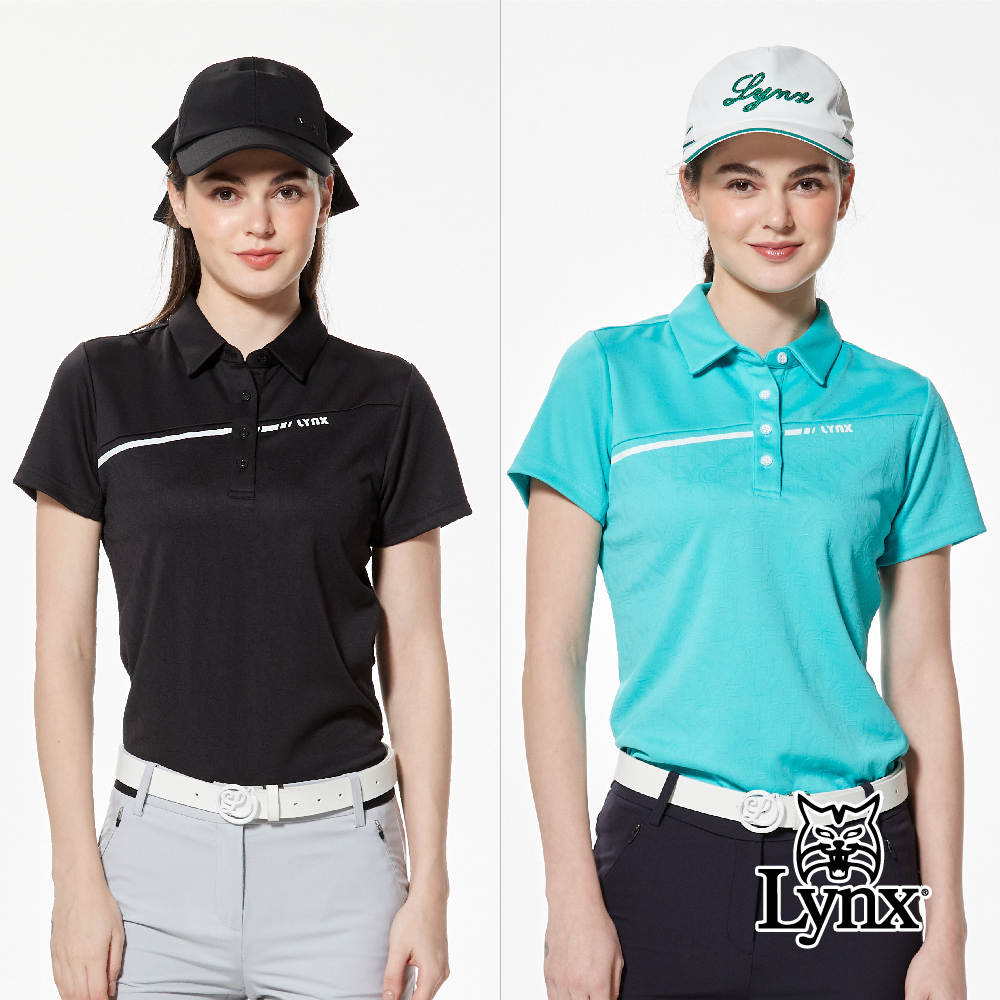 【Lynx Golf】合身版吸排緹花工藝斜裁配布POLO衫/高爾夫球衫
