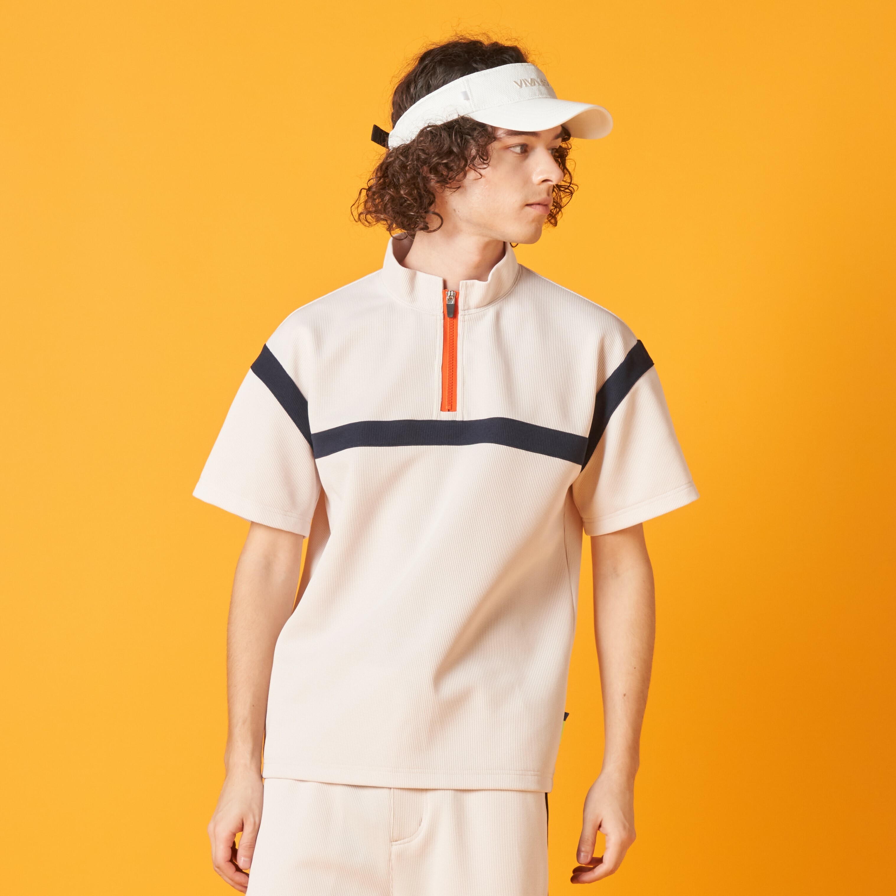 男士-華夫格半拉鍊短袖