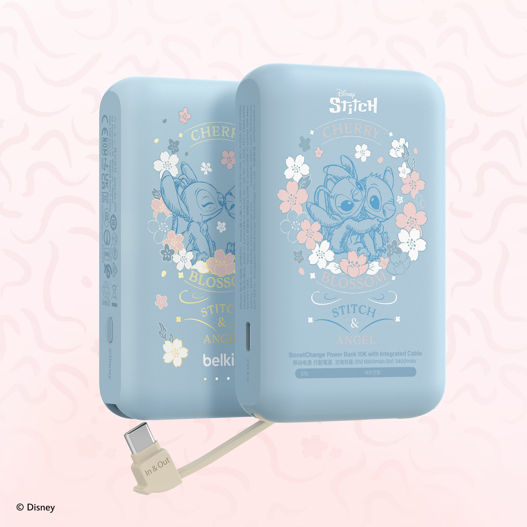 BoostCharge 便攜式行動電源 10K + 內置 USB-C 充電線 (史迪仔, 迪士尼系列)