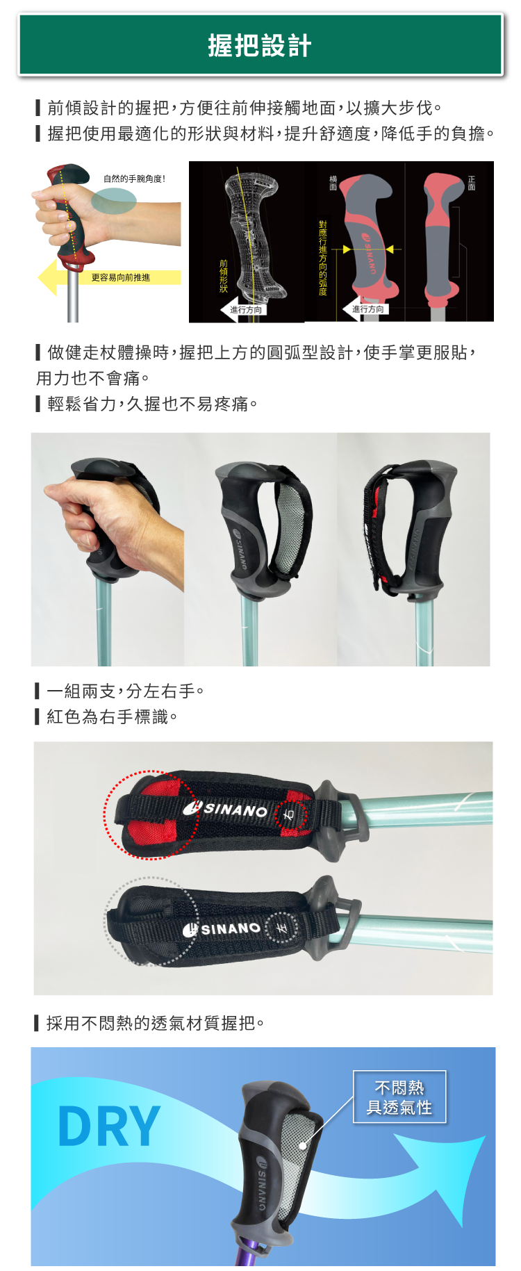 SINANO 舒適健走杖握把設計