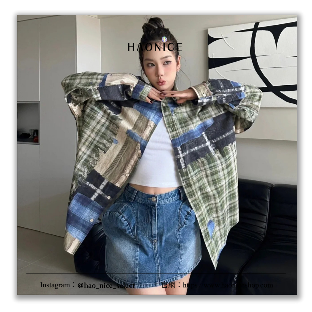 【HAO NICE】視覺衝擊🔥ACNE STUDIOS 瑞典精品🇸🇪拼接撞色格紋長袖襯衫 藝術感