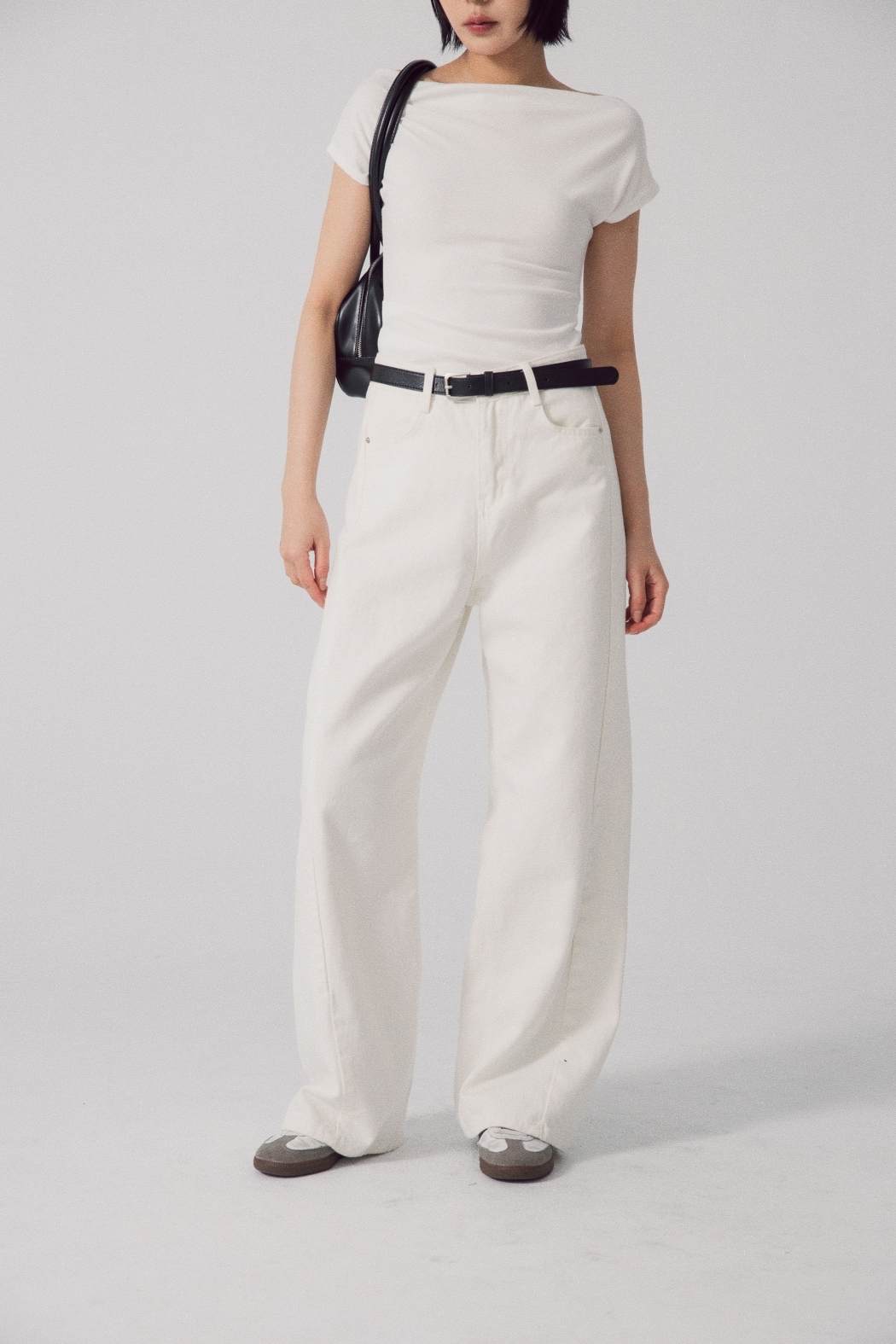 【瑕疵】白高腰落地牛仔寬褲