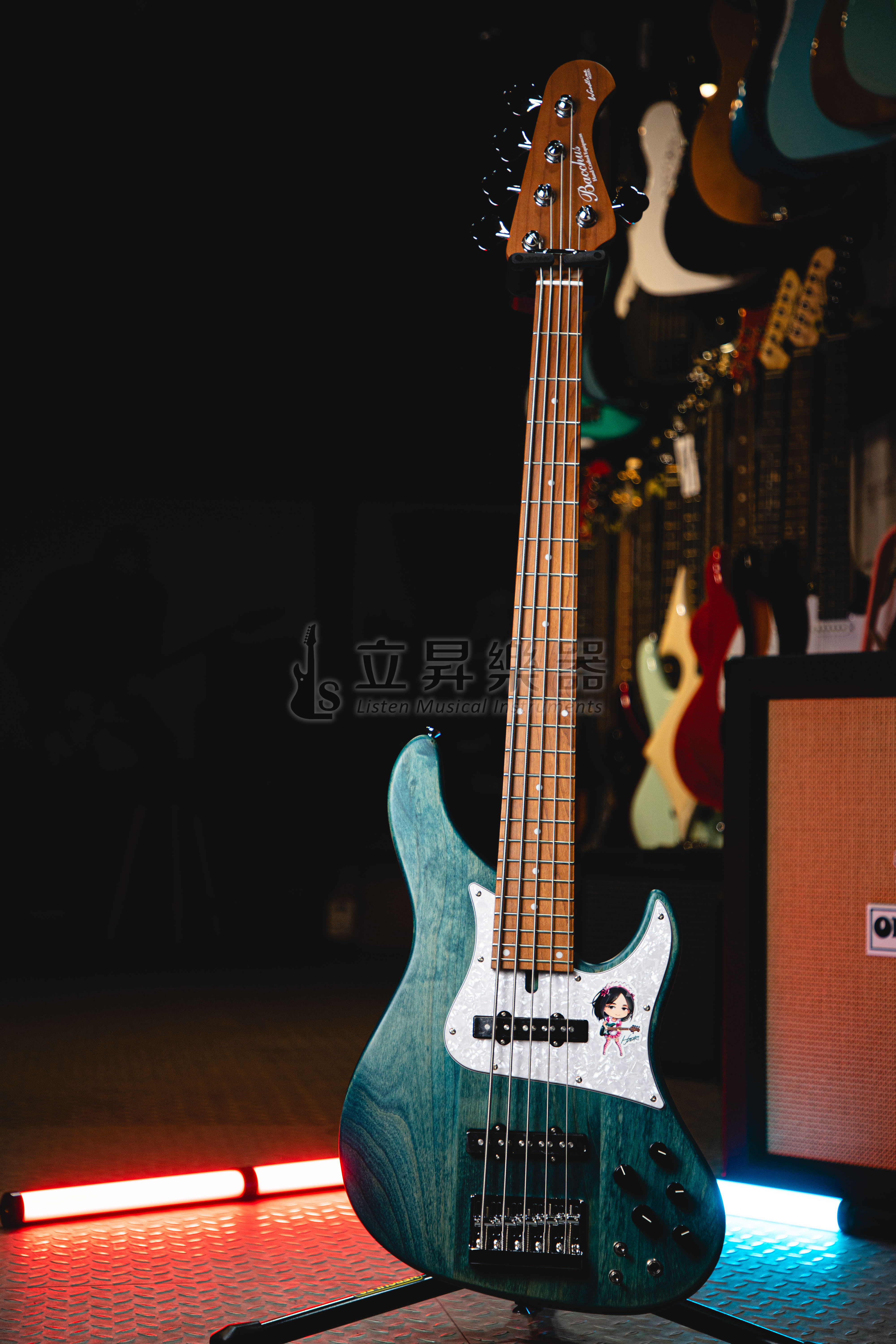 Bacchus WL524 H.J. Freaks 女僕大叔簽名 主動式 電貝斯 五弦 透木紋綠色/粉色