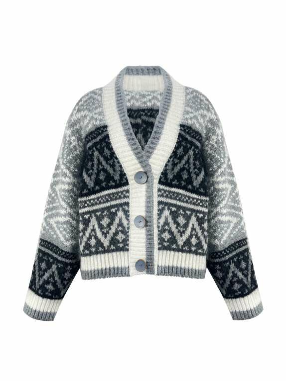 BB1HC213D1 北歐風圖騰毛呢厚針織開襟外套 (官網限定)