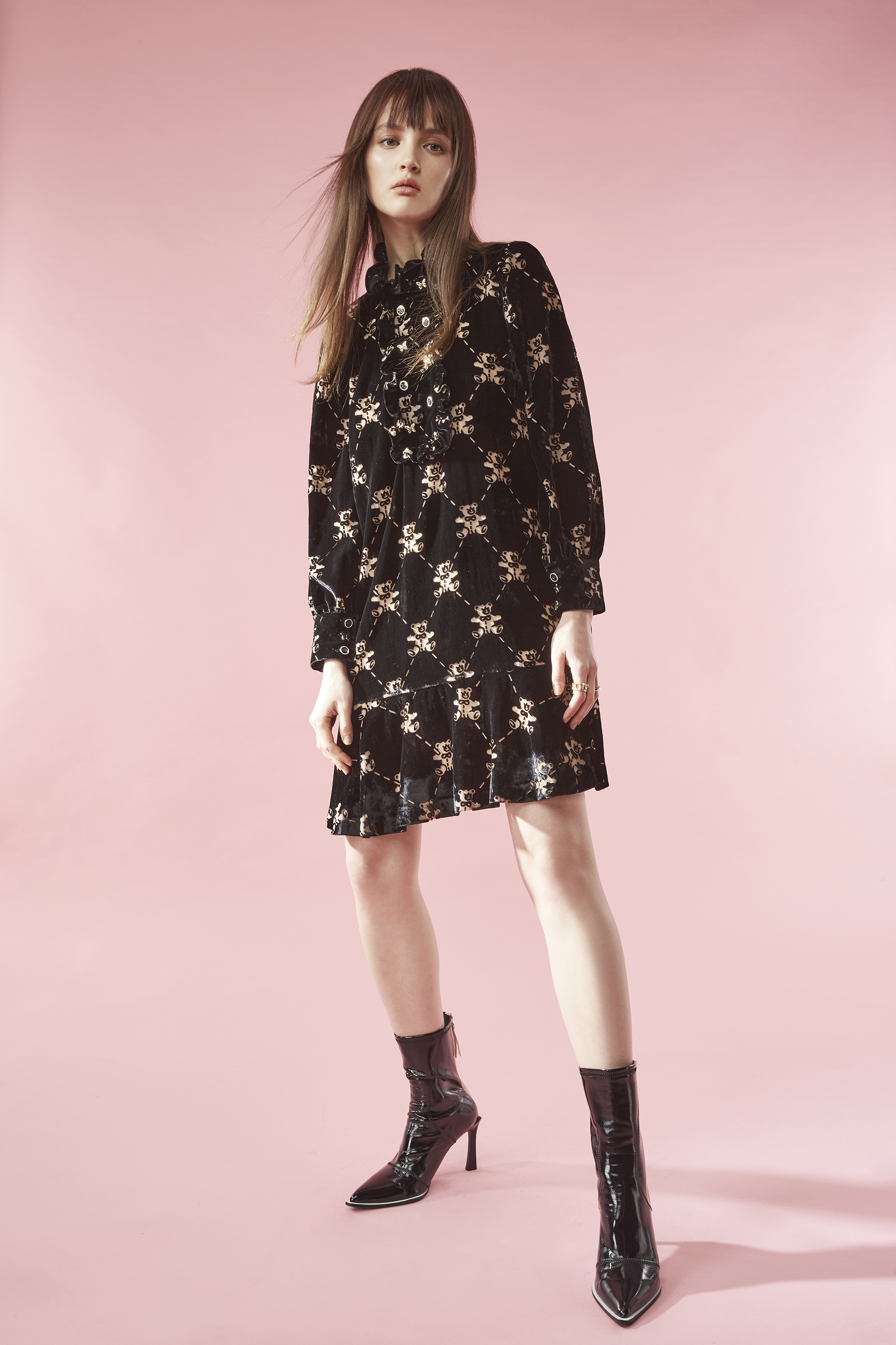 BB1HA052E1 法式莊園短版荷葉燒花植絨小熊連衣裙 (官網限定)