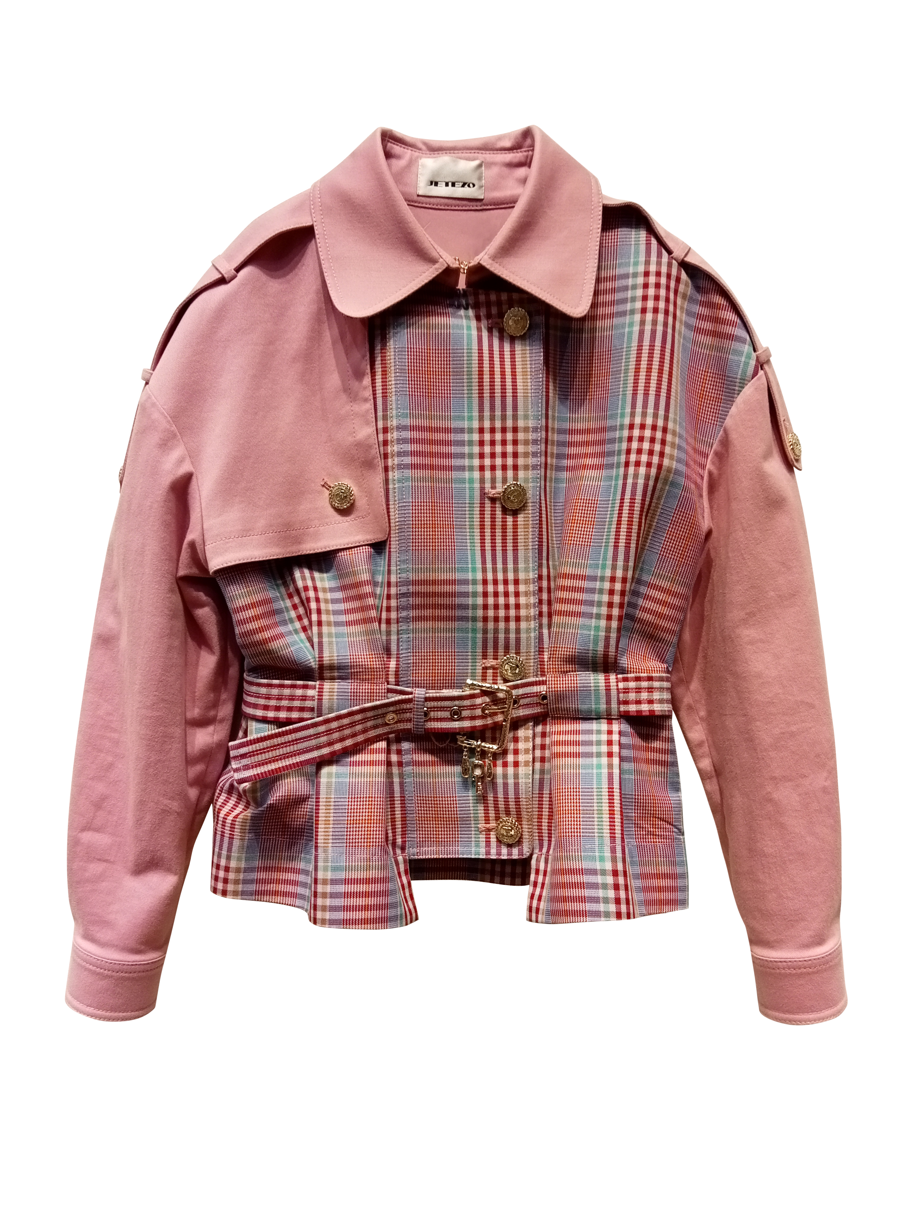 BB1AB027D1 彩格復古拼接腰帶造型外套 (官網限定)